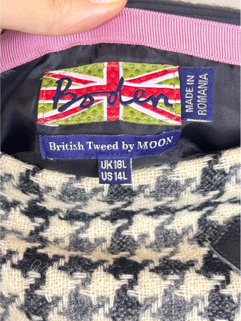 Boden British Tweed by Moon Houndstooth Wool Faux Wrap Skirt US 14L Buckle - Picture 5 of 10